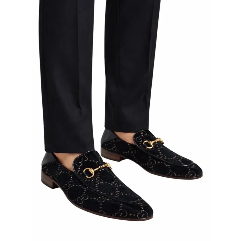 Gucci Velvet GG Monogram Horsebit Mule Loafer Quentin Blue Size 9.5